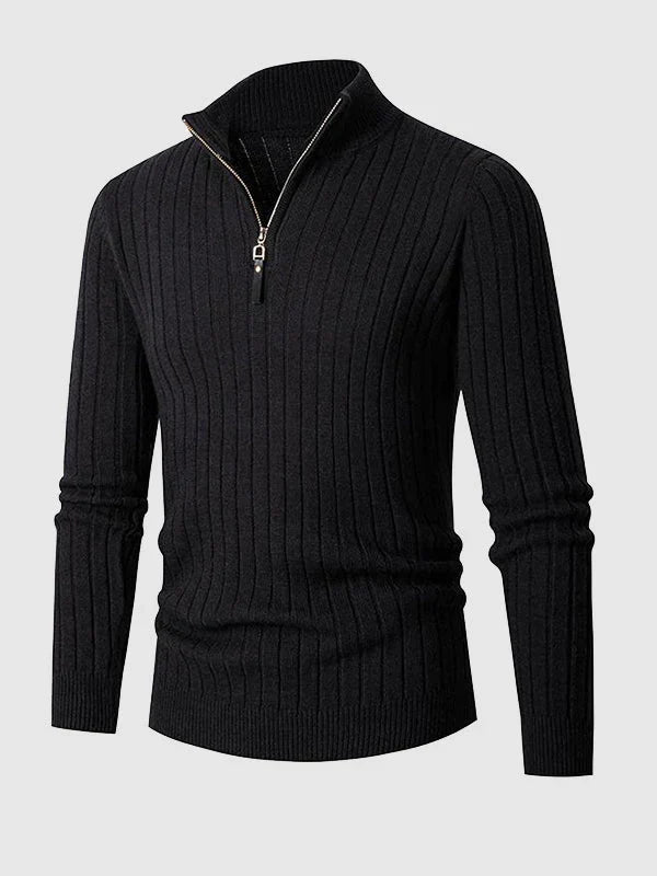 Men’s Ribbed Quarter-Zip Sweater – Slim Stand-Collar Knit for Smart Casual Wear