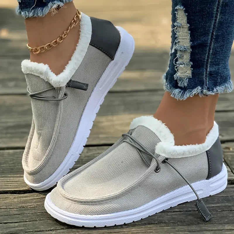 Damskie zimowe mokasyny z pluszową podszewką - ciepłe sznurowane buty typu moccasin z amortyzowaną podeszwą na podróże, weekendowe wyjścia, niezobowiązujące miejskie stylizacje i codzienne stylizacje na chłodne dni