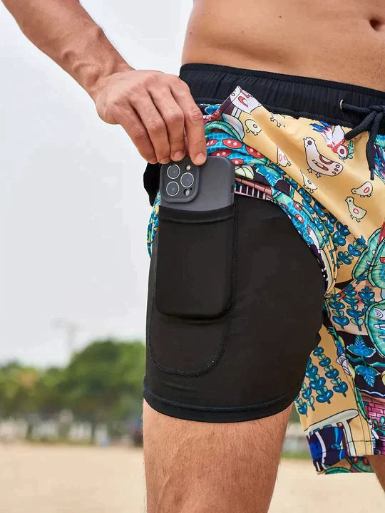 Bañadores para hombre con cordón y estampado, pantalones cortos de playa para ocio