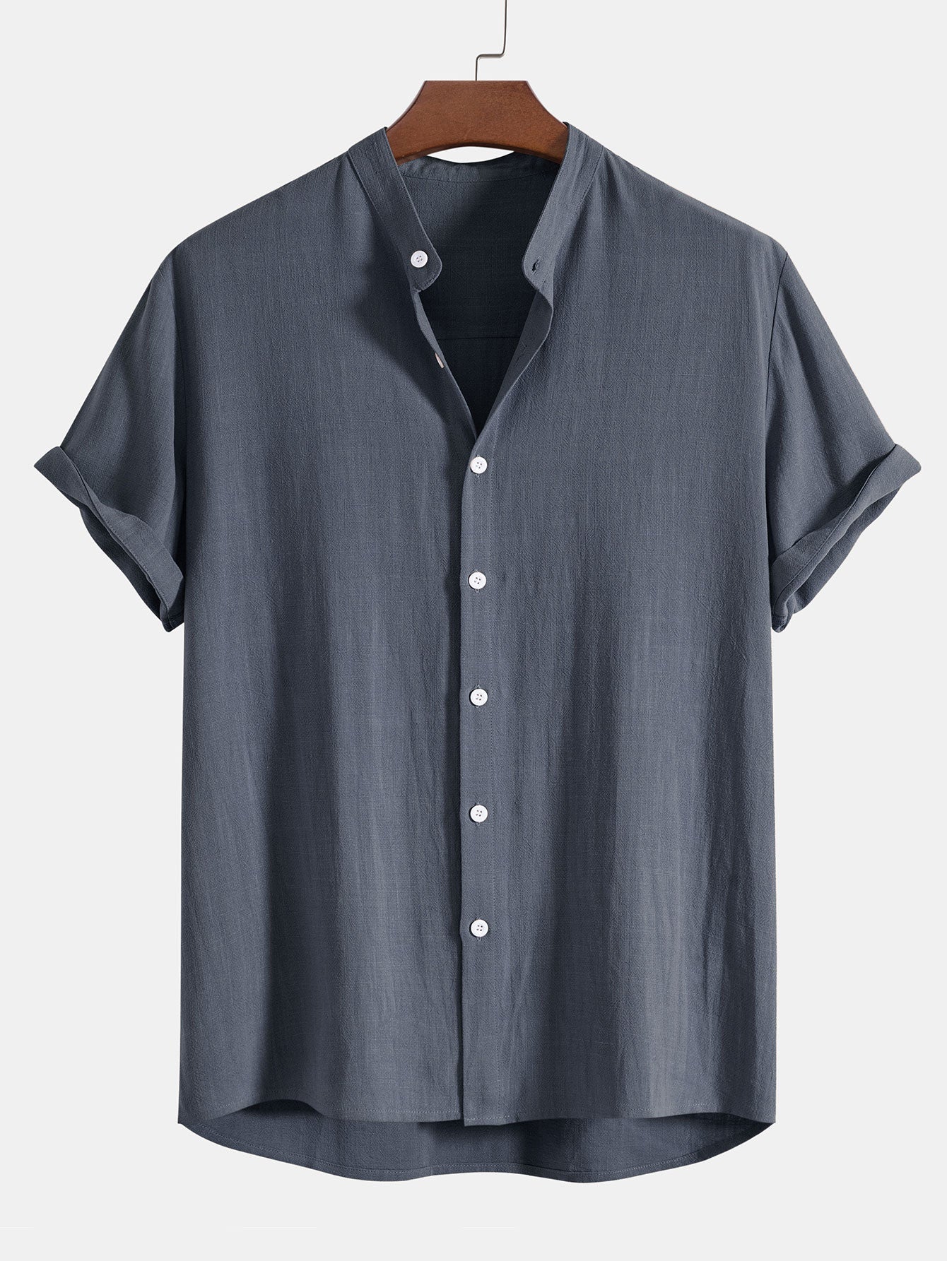 Men’s Linen Blend Summer Co-Ord – Stand Collar Shirt with Straight-Leg Trousers