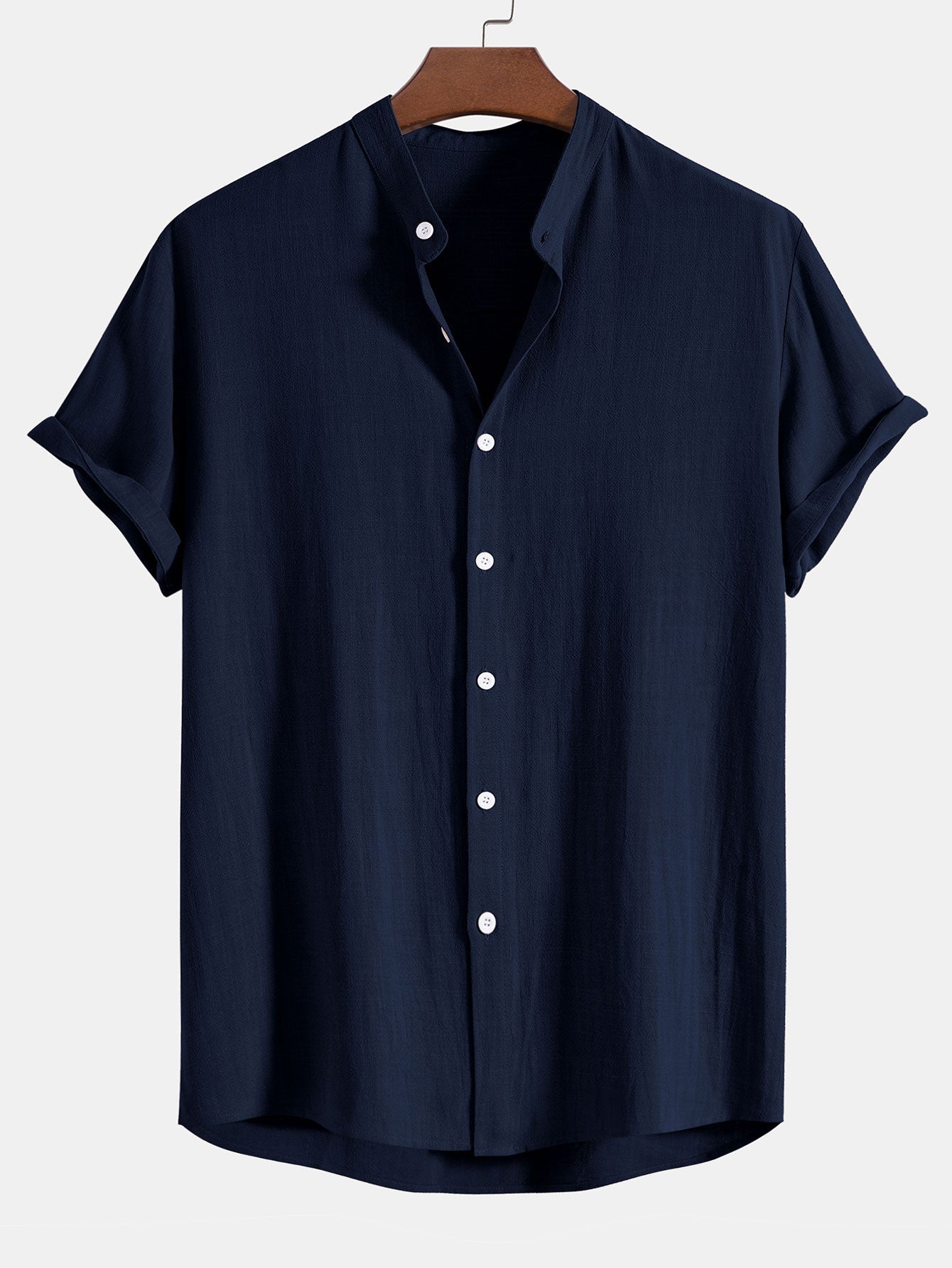 Men’s Linen Blend Summer Co-Ord – Stand Collar Shirt with Straight-Leg Trousers