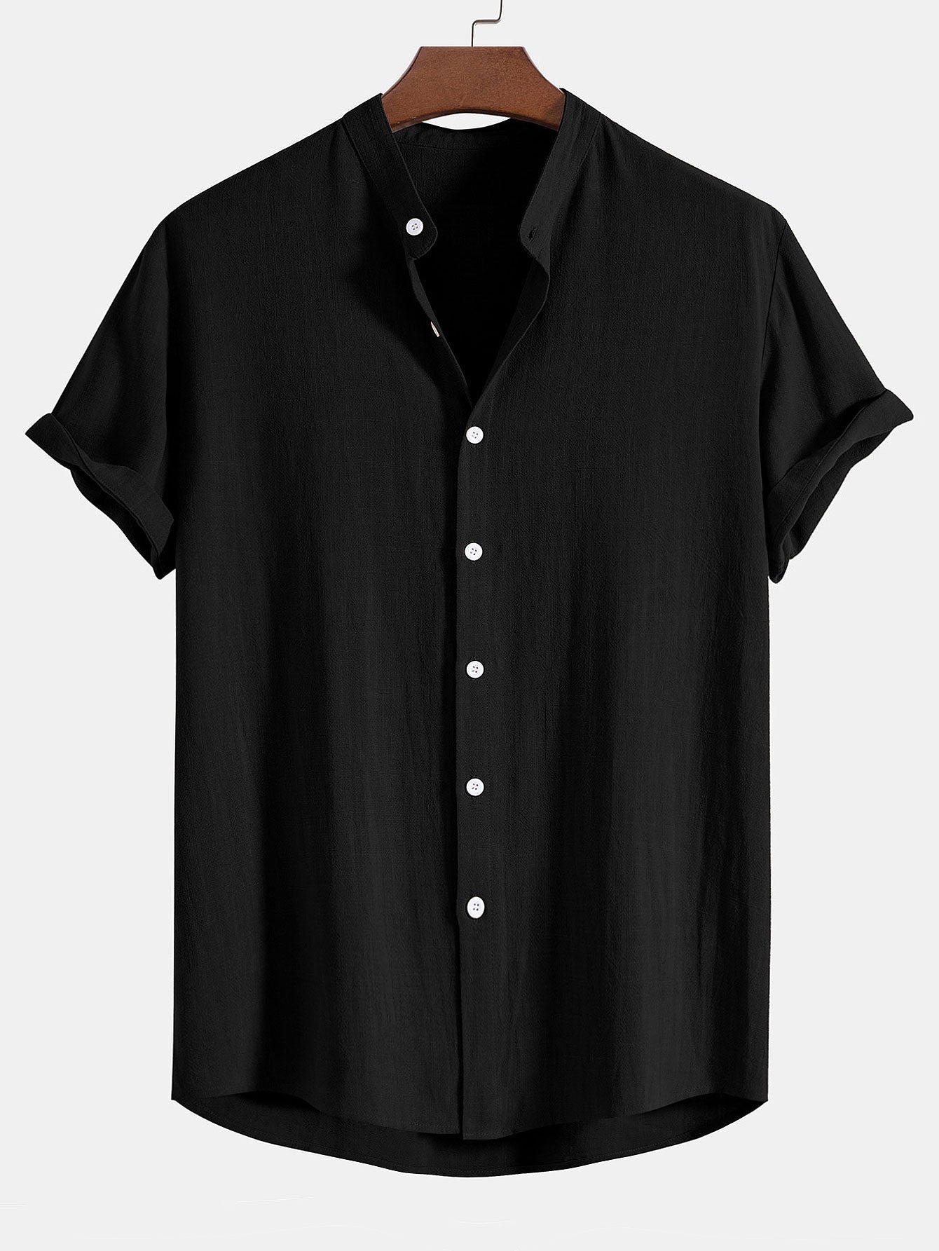 Men’s Linen Blend Summer Co-Ord – Stand Collar Shirt with Straight-Leg Trousers