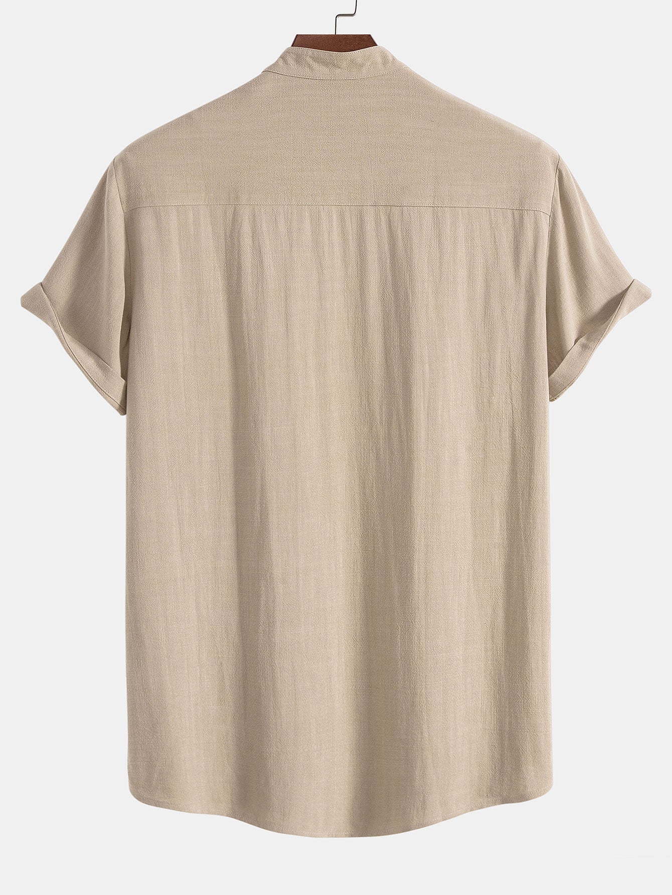 Men’s Linen Blend Summer Co-Ord – Stand Collar Shirt with Straight-Leg Trousers