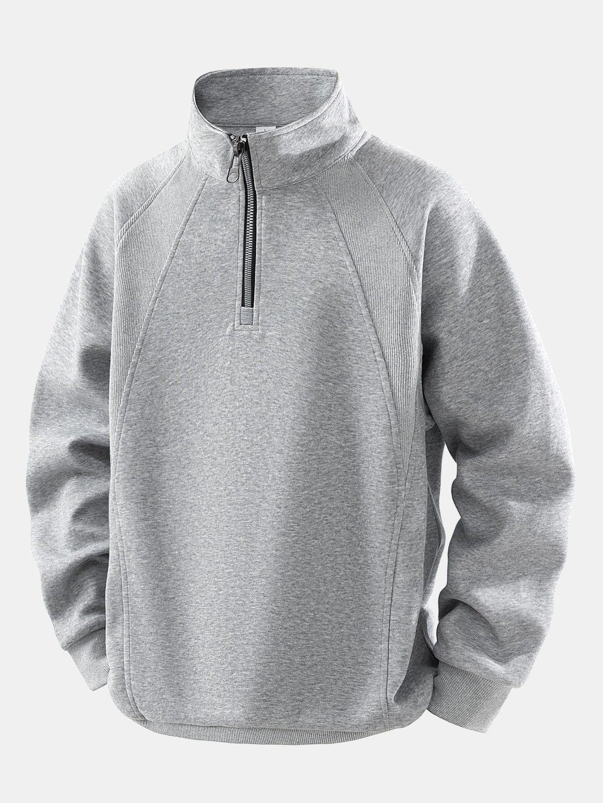 Sweatshirt de mistura de algodão com fecho até ao peito e gola subida para homem - Camisola casual de corte descontraído para o outono e o inverno