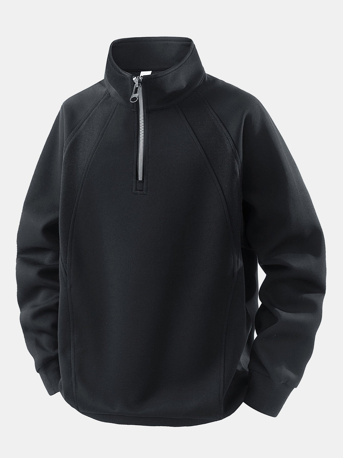 Sweatshirt de mistura de algodão com fecho até ao peito e gola subida para homem - Camisola casual de corte descontraído para o outono e o inverno