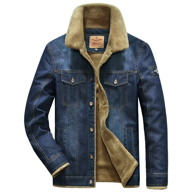 Men’s Fleece-Lined Denim Winter Jacket – Warm Sherpa-Collar Button-Up Layer for Casual Everyday Wear Autumn Winter Outfits Weekend Travel and Cold-Weather Styling