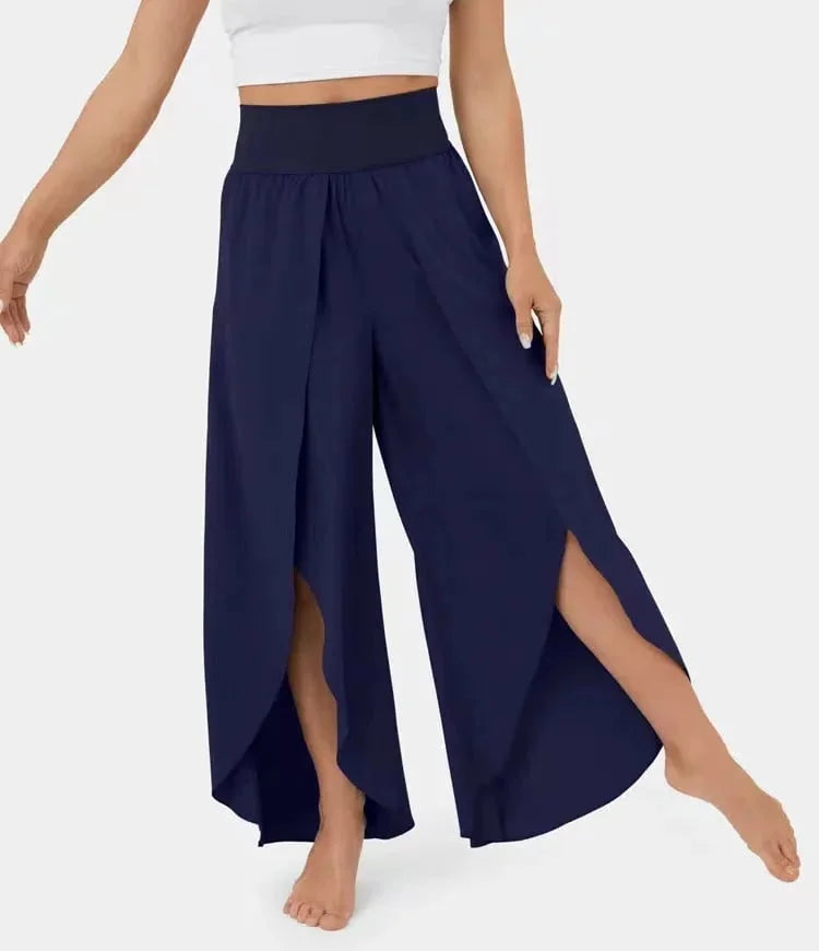 Women’s High-Waist Split-Leg Yoga Trousers – Flowing Wide-Leg Active Style