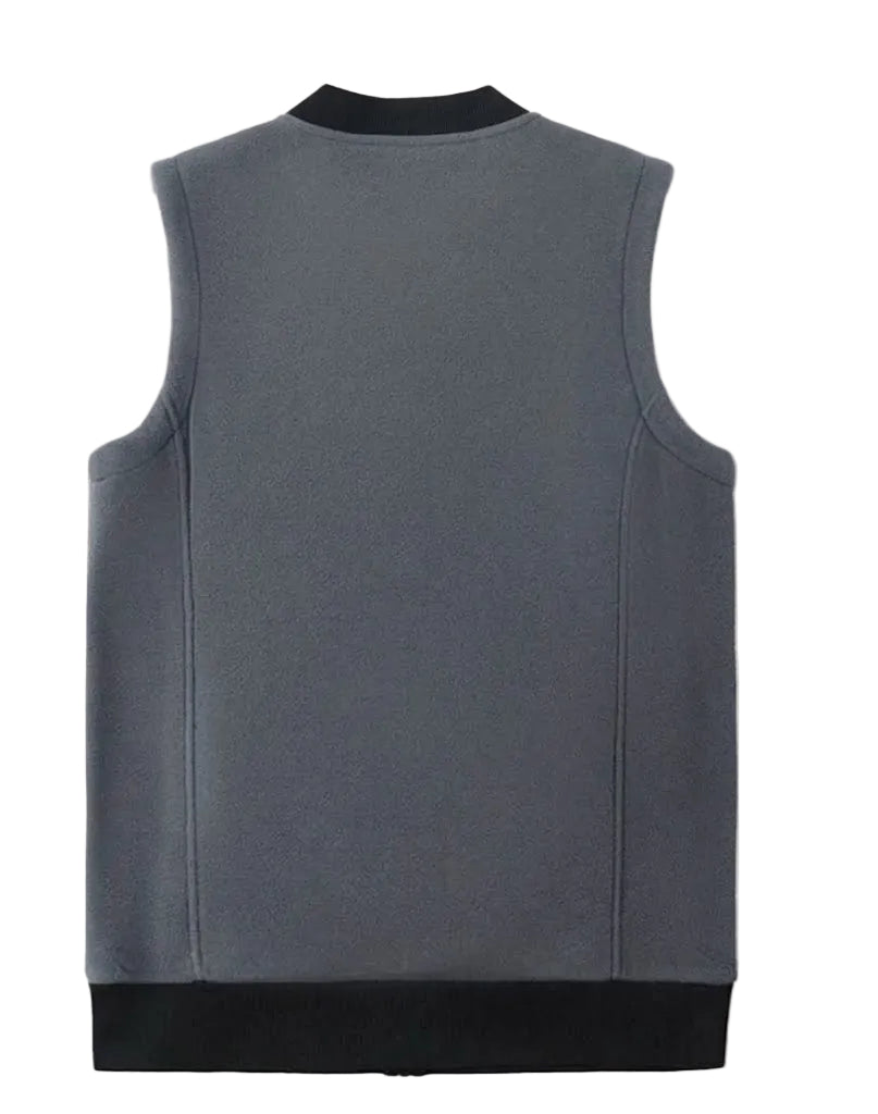Men’s Fleece-Lined Zip-Up Vest – Stand-Collar Sleeveless Layer with Zipped Pockets