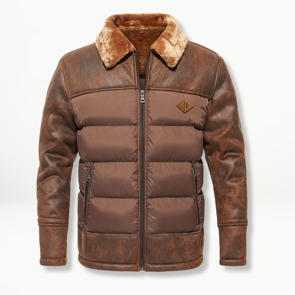 Giacca imbottita da uomo con pannelli effetto pelle e collo in morbido peluche – strato invernale imbottito per un look smart casual nelle giornate fredde