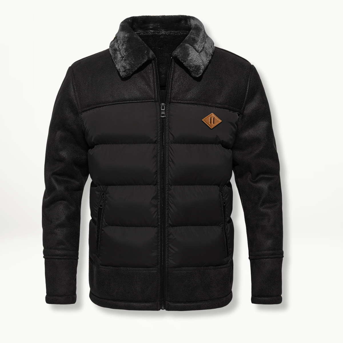Giacca imbottita da uomo con pannelli effetto pelle e collo in morbido peluche – strato invernale imbottito per un look smart casual nelle giornate fredde