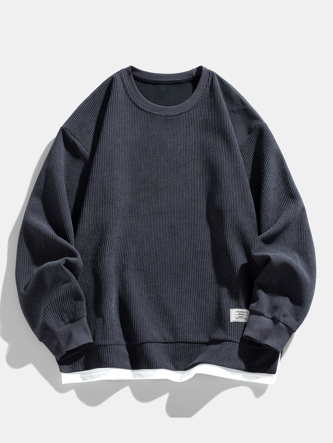 Felpa in velluto a coste da uomo con orlo a strati – Abbigliamento casual con collo rotondo dalla vestibilità comoda per le giornate più fresche