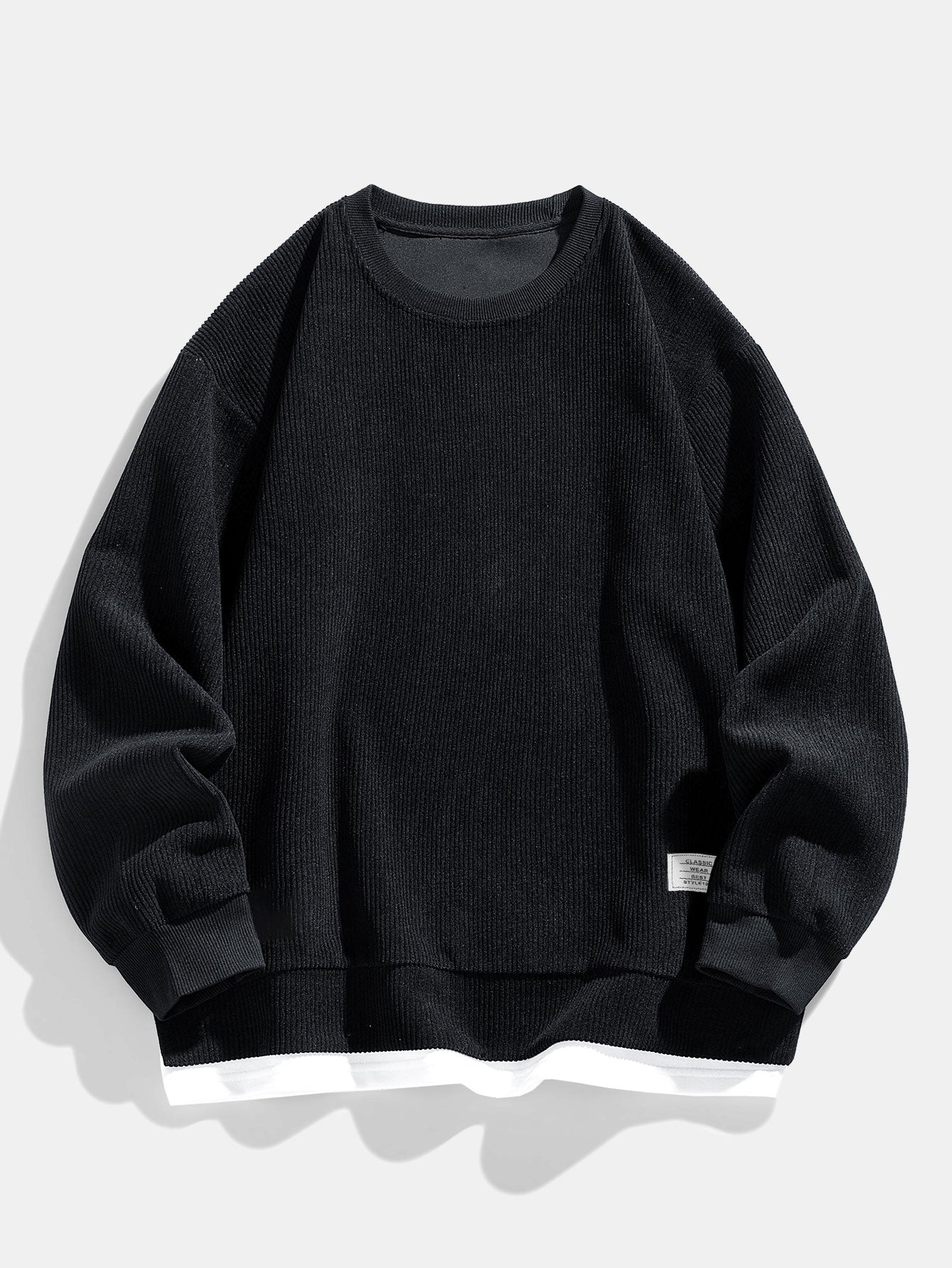 Felpa in velluto a coste da uomo con orlo a strati – Abbigliamento casual con collo rotondo dalla vestibilità comoda per le giornate più fresche