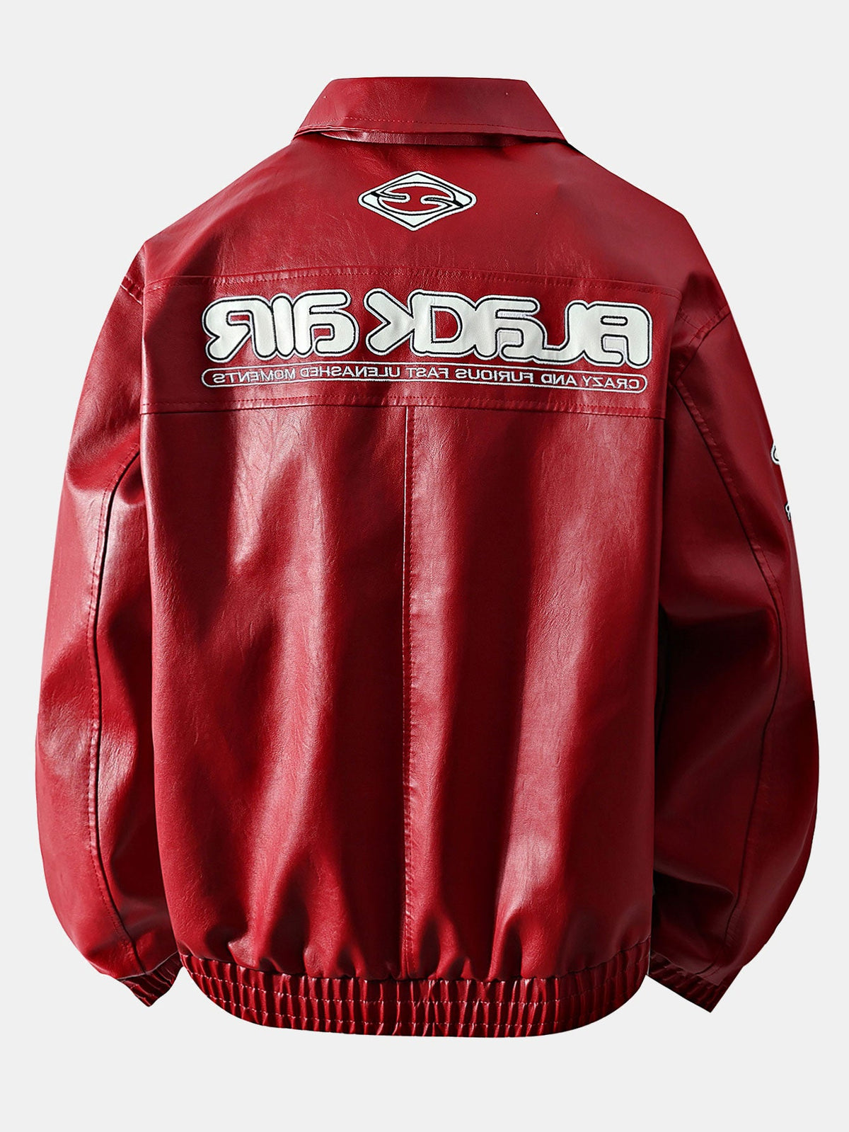 Chaqueta de carreras de cuero sintético para hombre con estampado gráfico: prenda de estilo motociclista con cremallera y corte holgado, ideal para vestir urbano