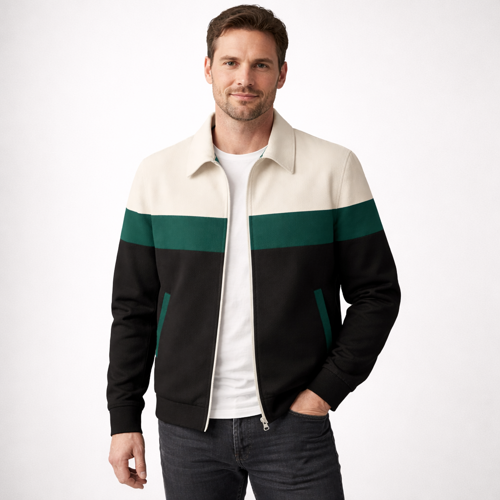 Men’s Colourblock Zip Jacket Contrast Panel Casual Outerwear