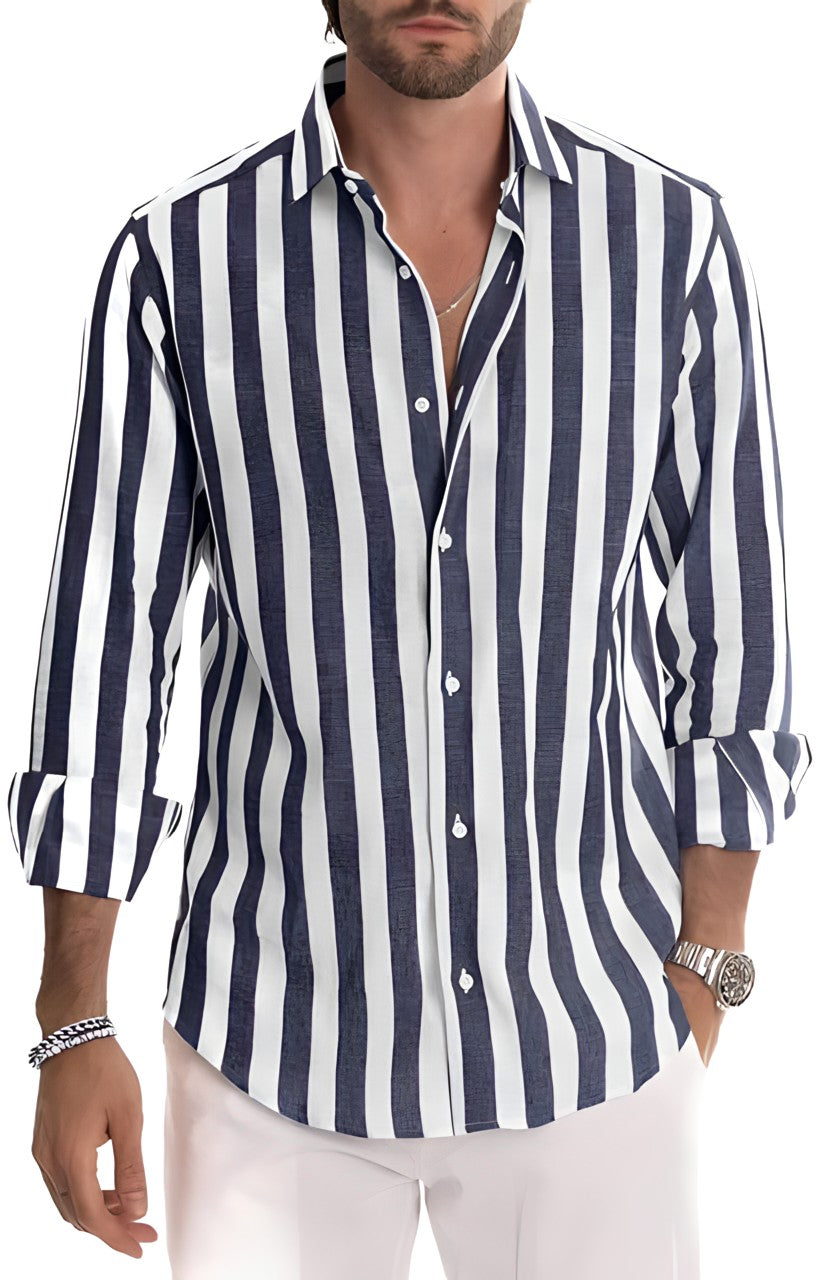 Men’s Striped Summer Shirt Lightweight Breathable Cotton Blend Comfortable Everyday Casual Shirt
