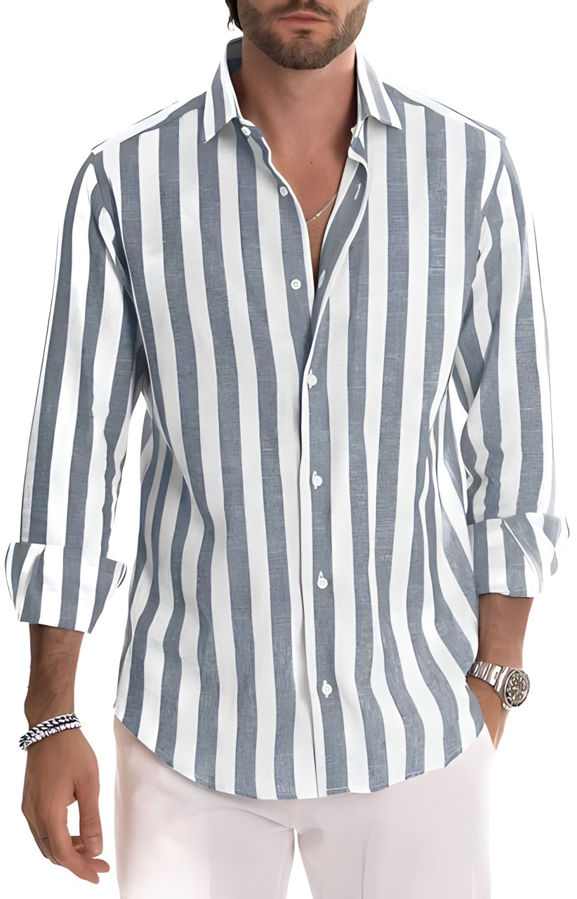 Men’s Striped Summer Shirt Lightweight Breathable Cotton Blend Comfortable Everyday Casual Shirt