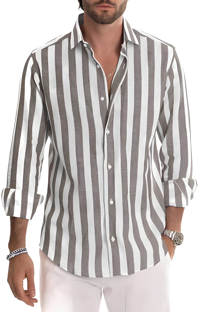 Men’s Striped Summer Shirt Lightweight Breathable Cotton Blend Comfortable Everyday Casual Shirt