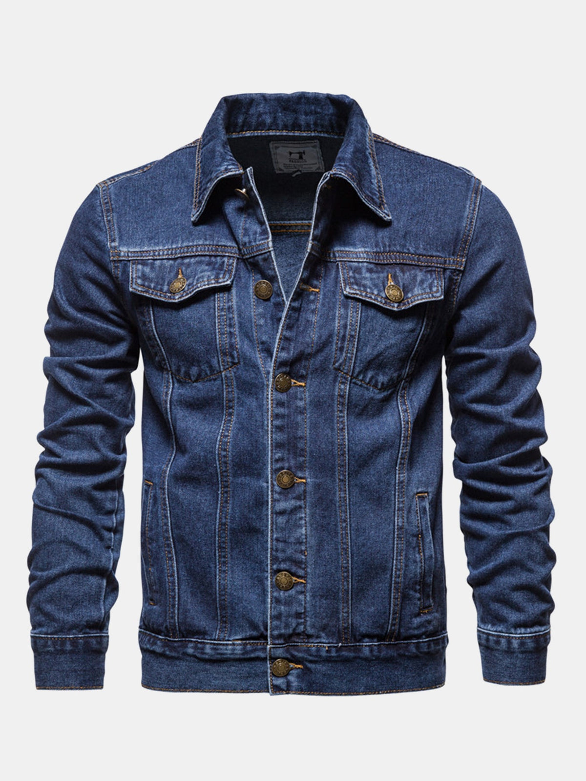 Veste trucker homme classique en denim délavé avec poches poitrine - Veste en coton à boutons, coupe classique, pour le printemps et l’automne
