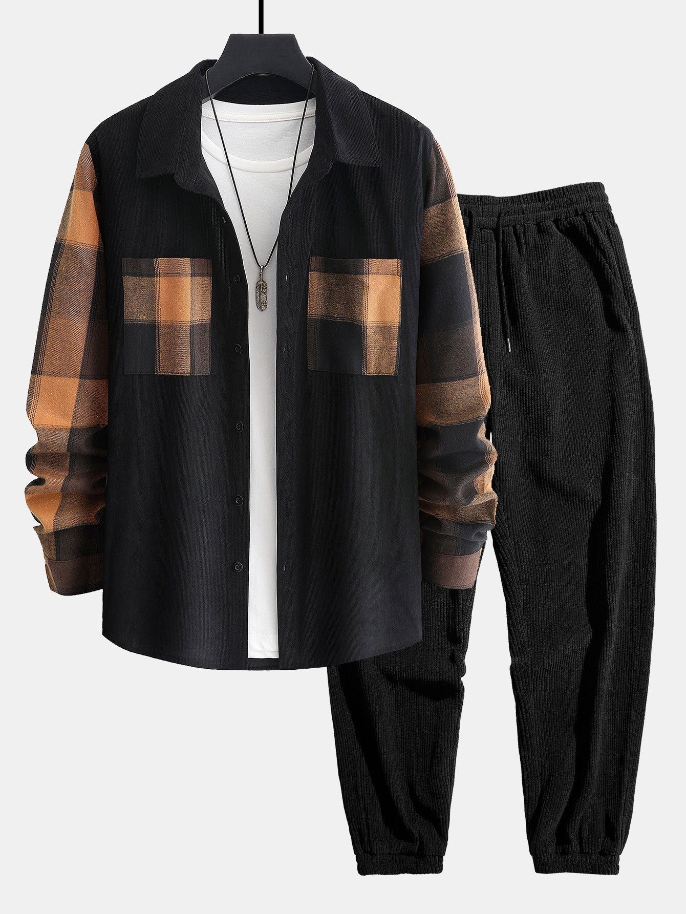 Men’s Corduroy Co-Ord with Overshirt and Joggers – Relaxed Printed Casual Set