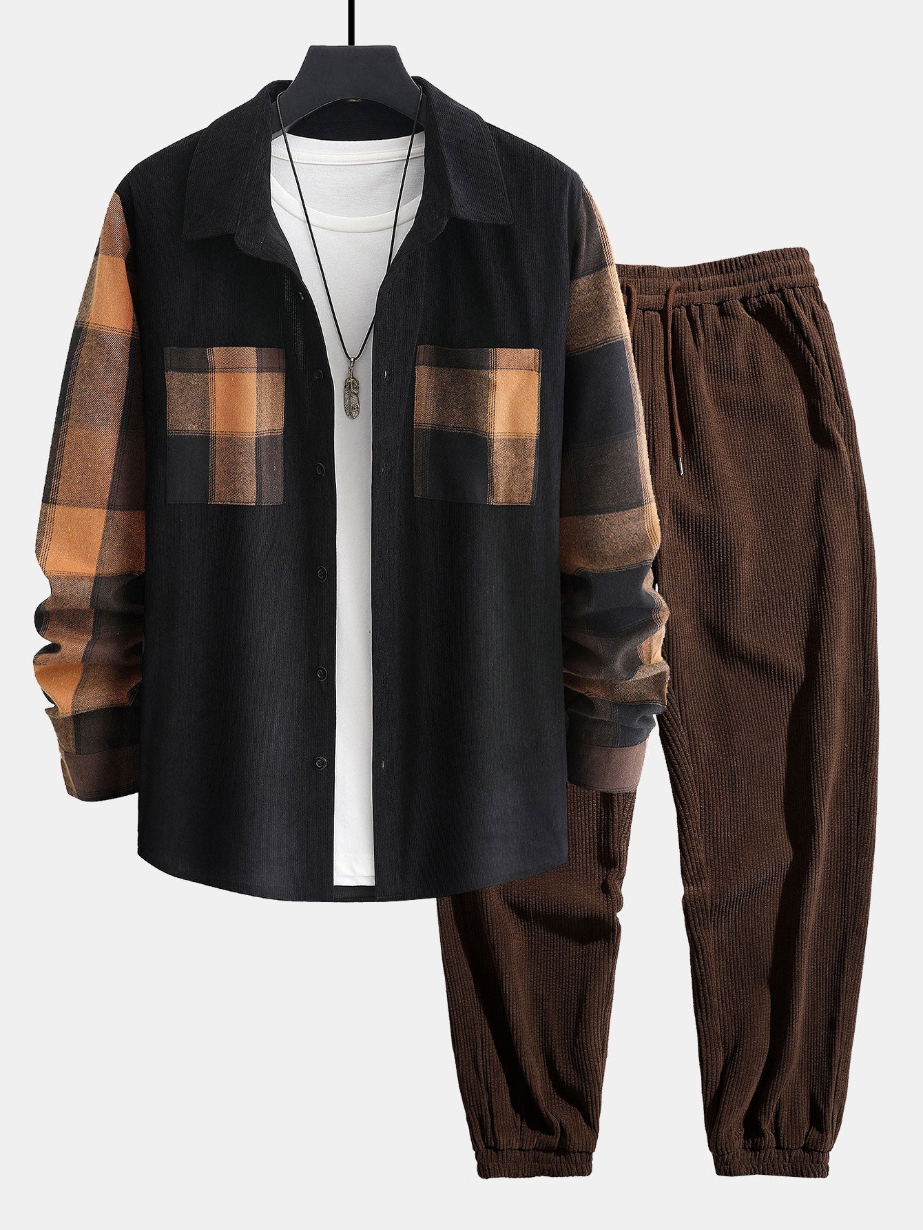 Men’s Corduroy Co-Ord with Overshirt and Joggers – Relaxed Printed Casual Set