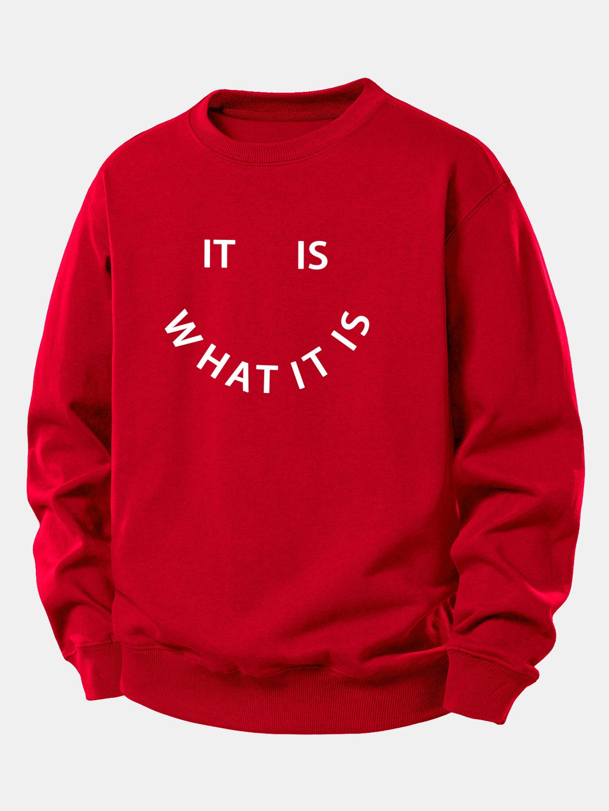 Camisola de homem com o slogan «É o que é» estampado - corte descontraído, em mistura de algodão, com gola redonda, estilo casual urbano, para usar no dia a dia