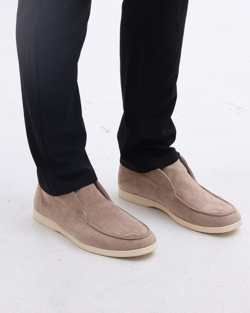 Men’s Suede Slip-On Loafers Mid Cut Contrast Sole