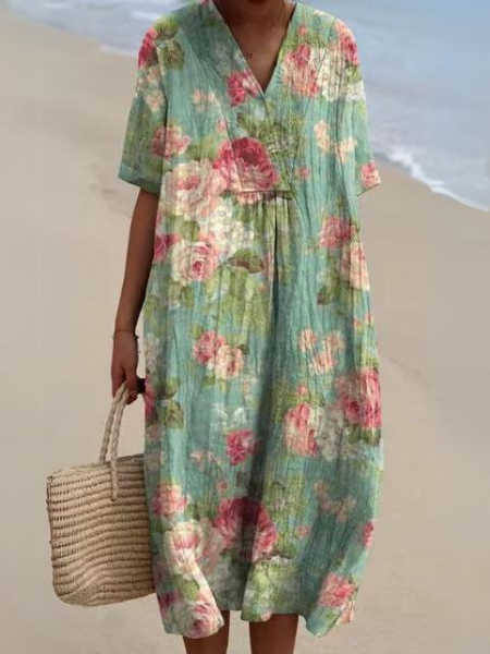 Vestido de verano floral para mujer, ligero, transpirable, fluido, cómodo, para uso diario y vacaciones