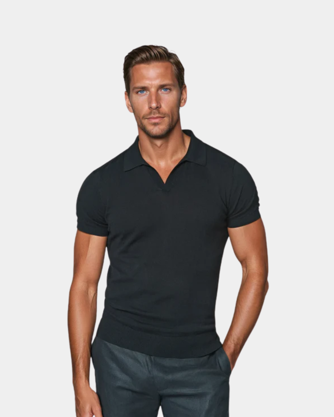 Herre Slim Fit Polo Kortærmet Letvægt Åndbar Elegant Smart Casual Tæt Pasform Top
