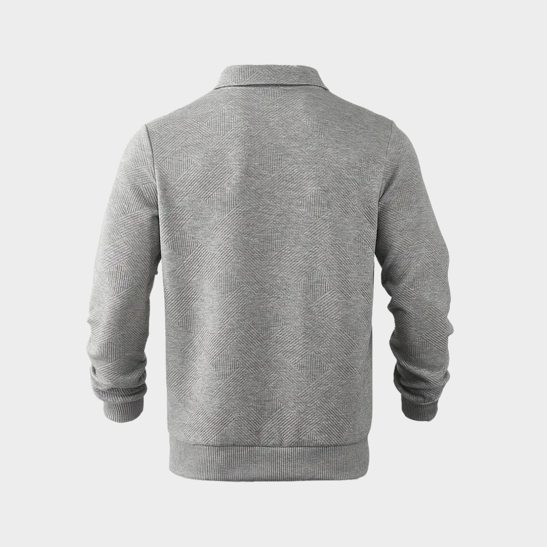 Men’s Textured Half-Zip Sweatshirt – Smart Casual Polo Style for Cooler Days
