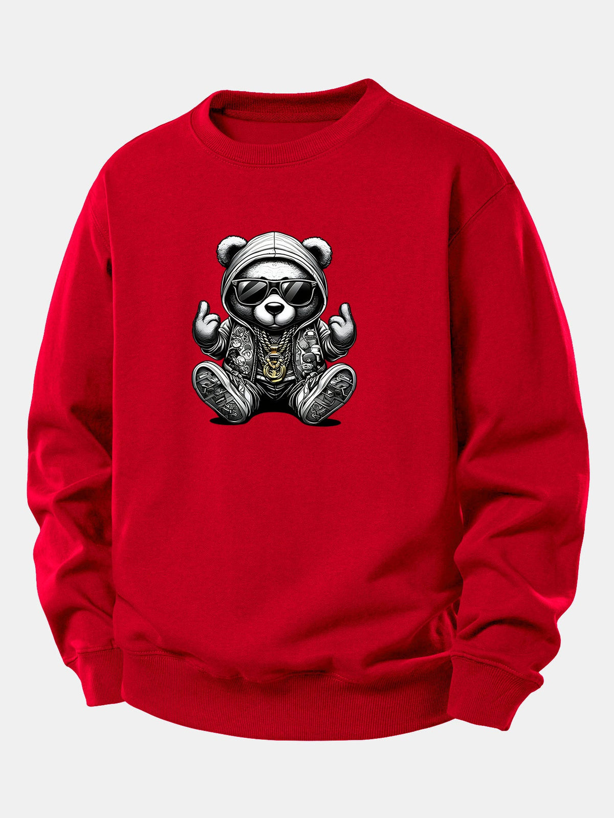 Camisola de homem de hip-hop com urso de peluche - corte descontraído, mistura de algodão, pulôver com capuz e gráfico de urso, ao estilo urbano