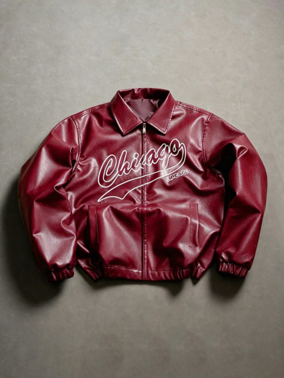 Bomberjacke aus Kunstleder im Vintage-Stil für Herren – bedruckte Jacke mit Reißverschluss und Kragen für lässige Streetwear