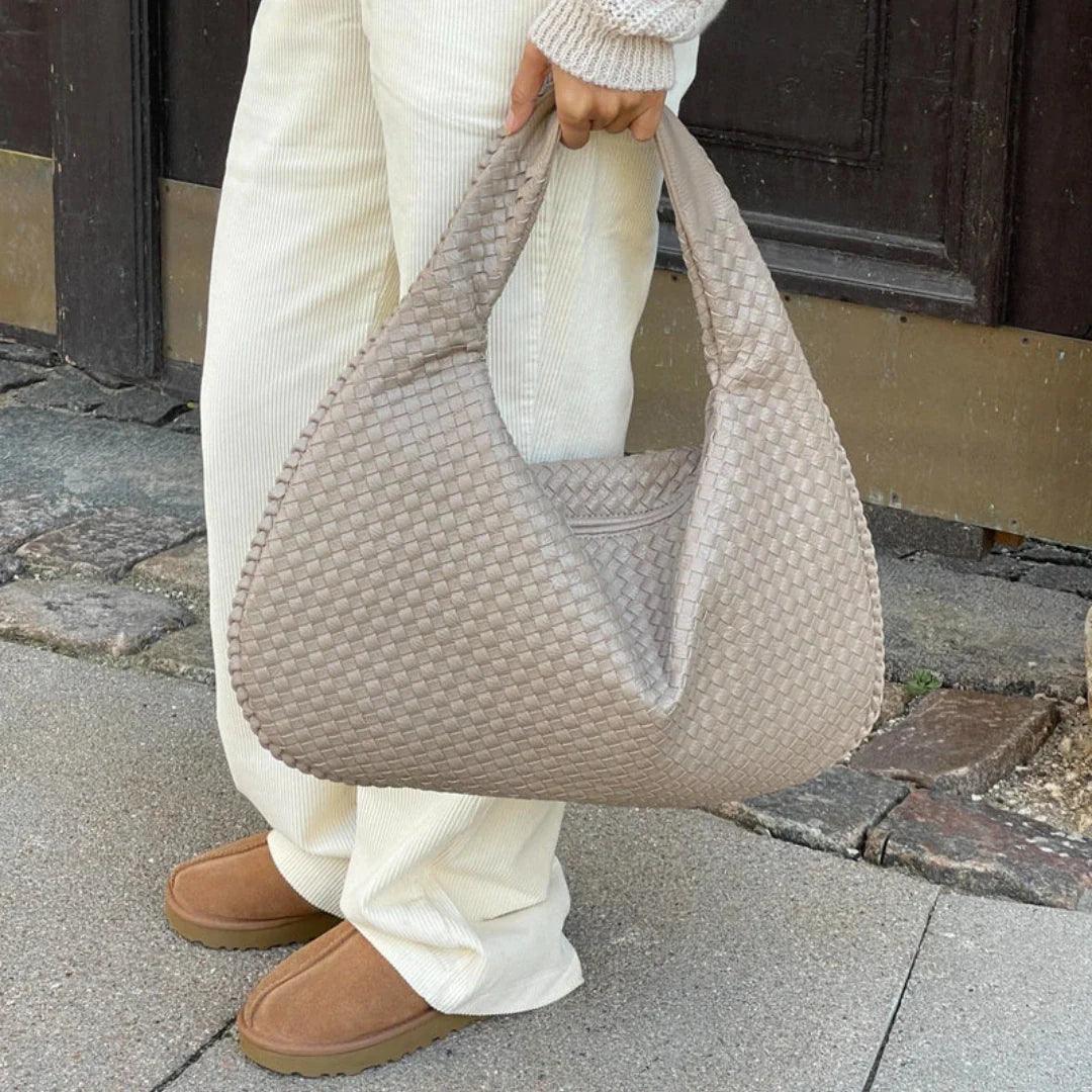 Women’s Woven Shoulder Bag Soft Vegan Leather Slouch Design