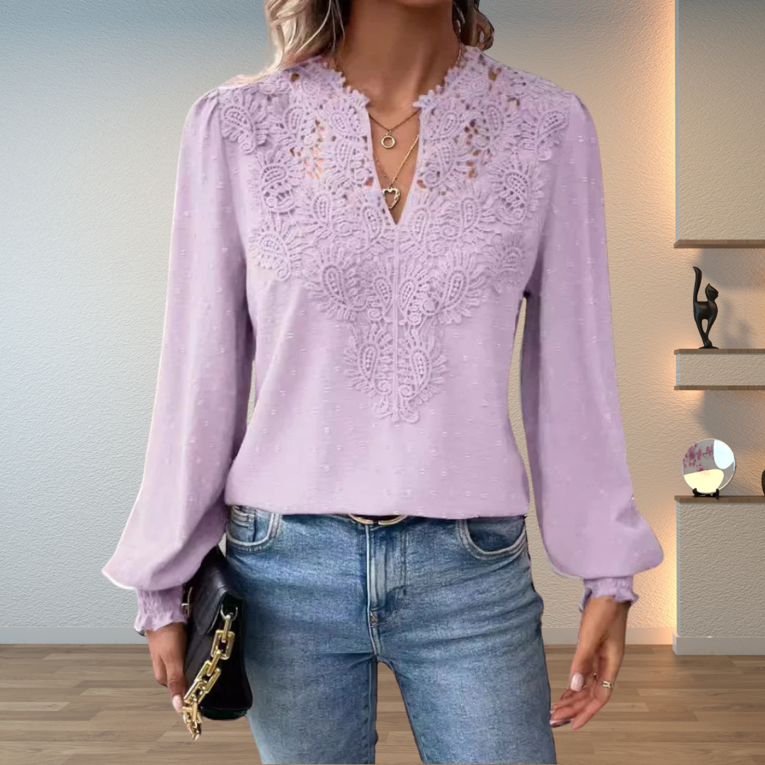 Women’s Lightweight Summer Blouse – V-Neck Top with Textured Detail and Blouson Sleeves