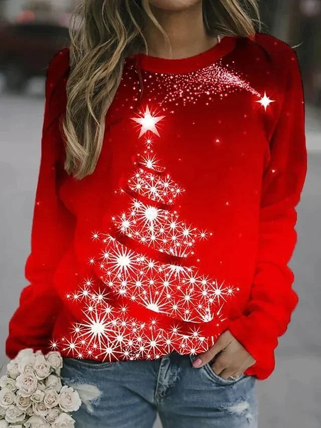 Women’s Novelty Christmas Sweatshirt – Cheerful Crew Neck Pullover for Holiday Fun