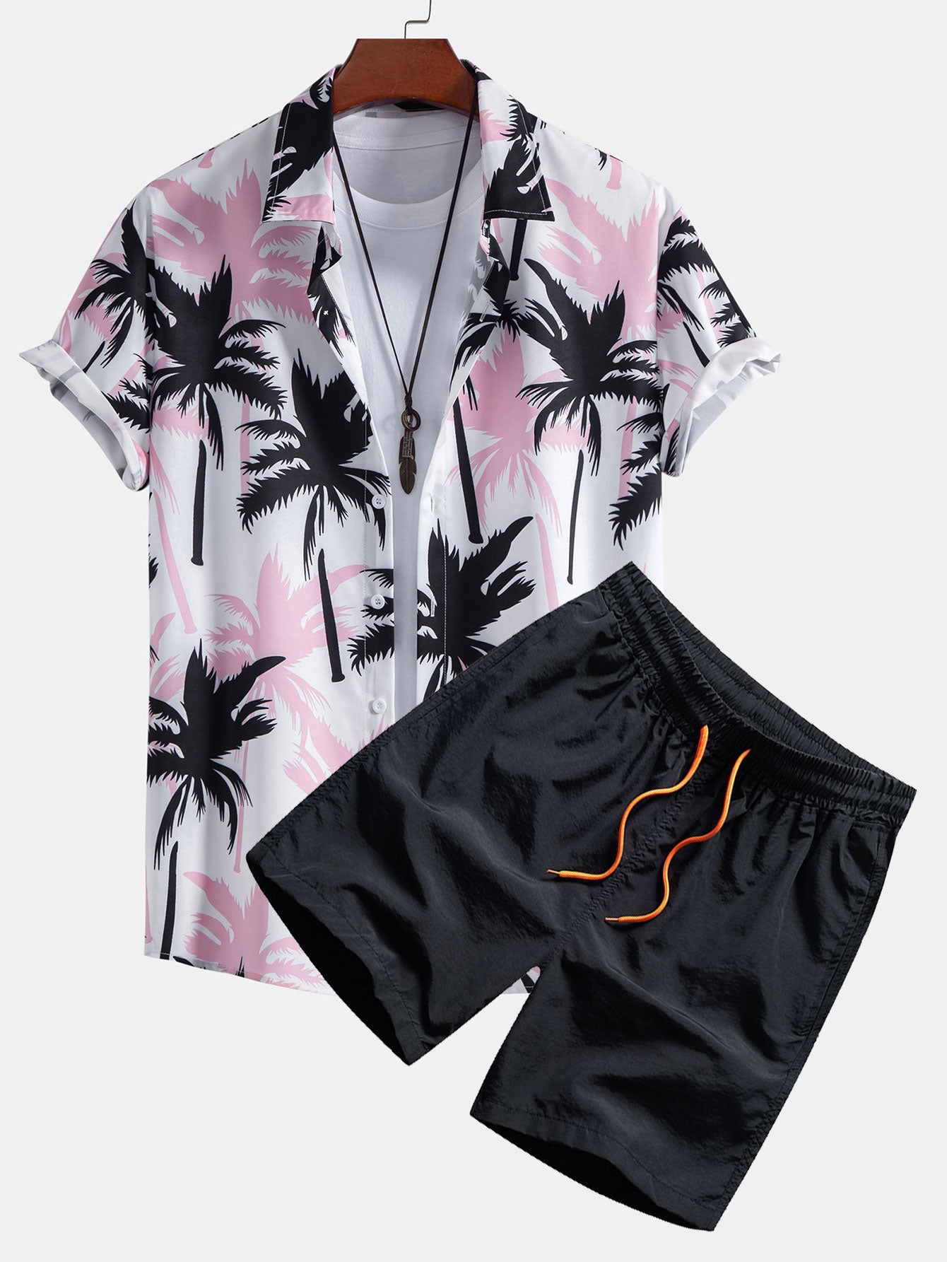 Herre tropisk print skjorte og badeshorts kystnært sommersæt