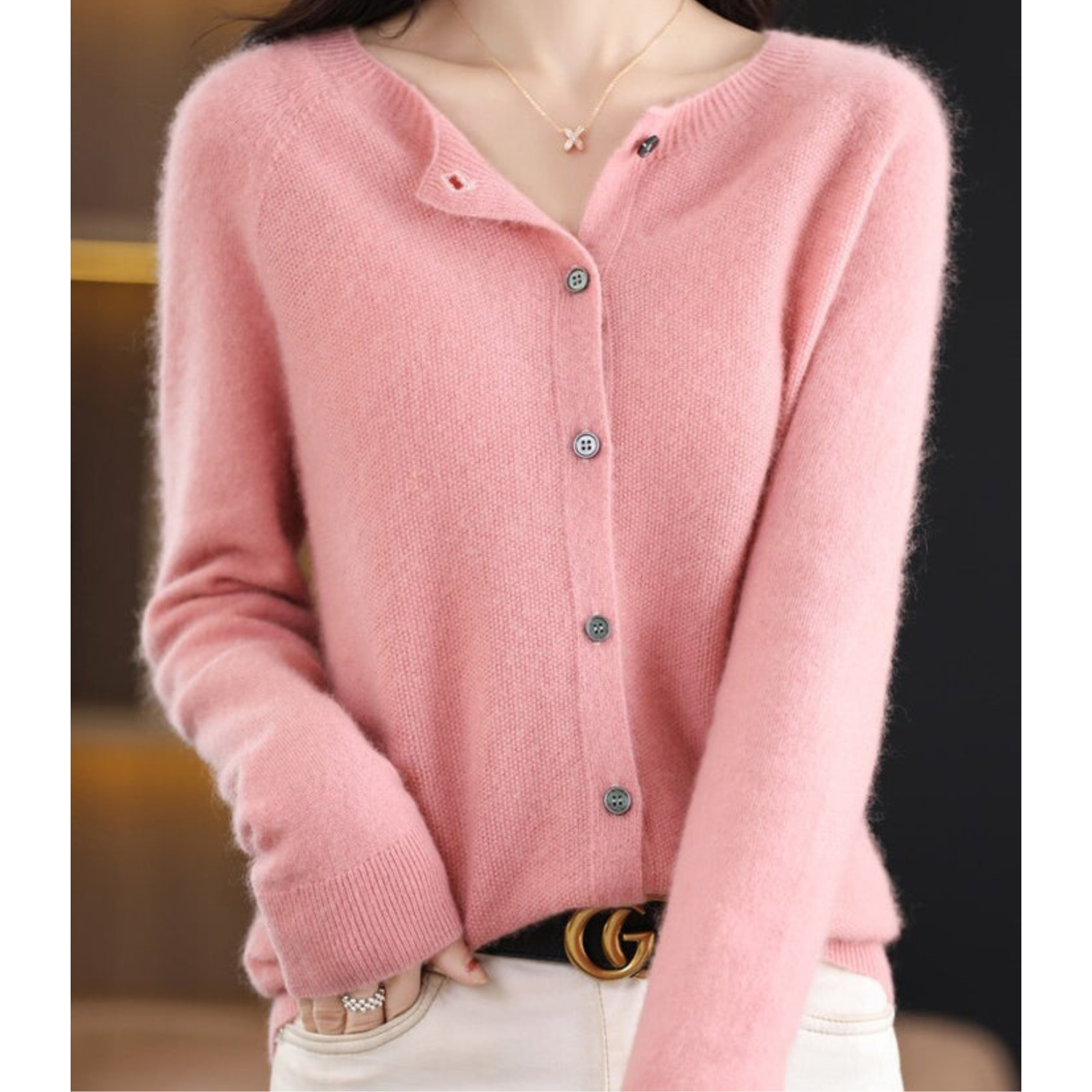 Luxury Merino Wool & Cashmere Cardigan for Women – Elegant O-Neck Winter Knit
