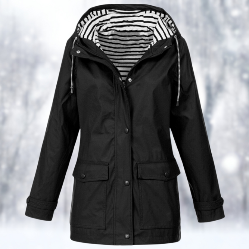 Damen-Regenjacke mit Kapuze – leichter Alltagsmantel mit Vordertaschen
