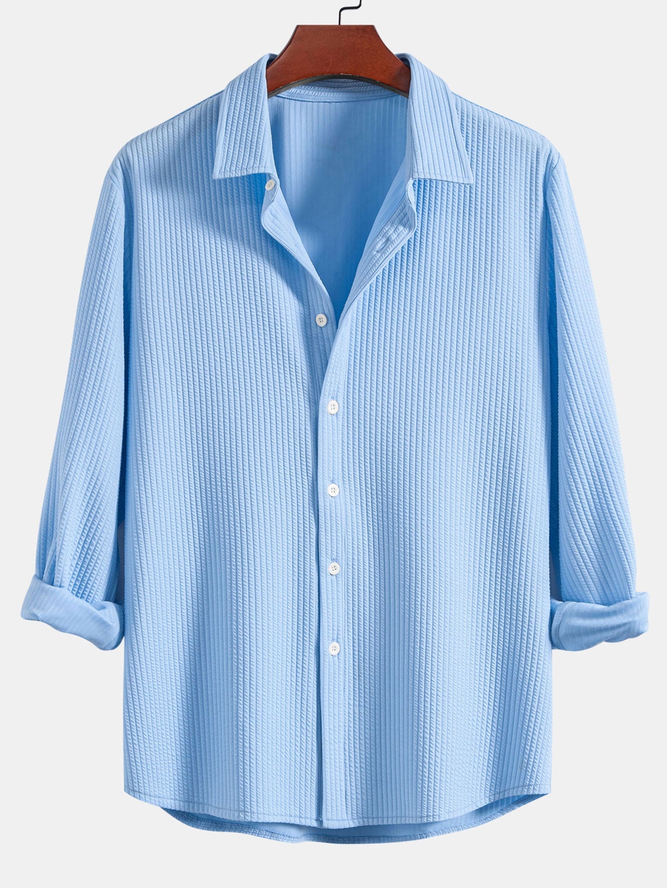 Men’s Muscle-Fit Ribbed Button Shirt – Stretch Textured Smart Casual Top