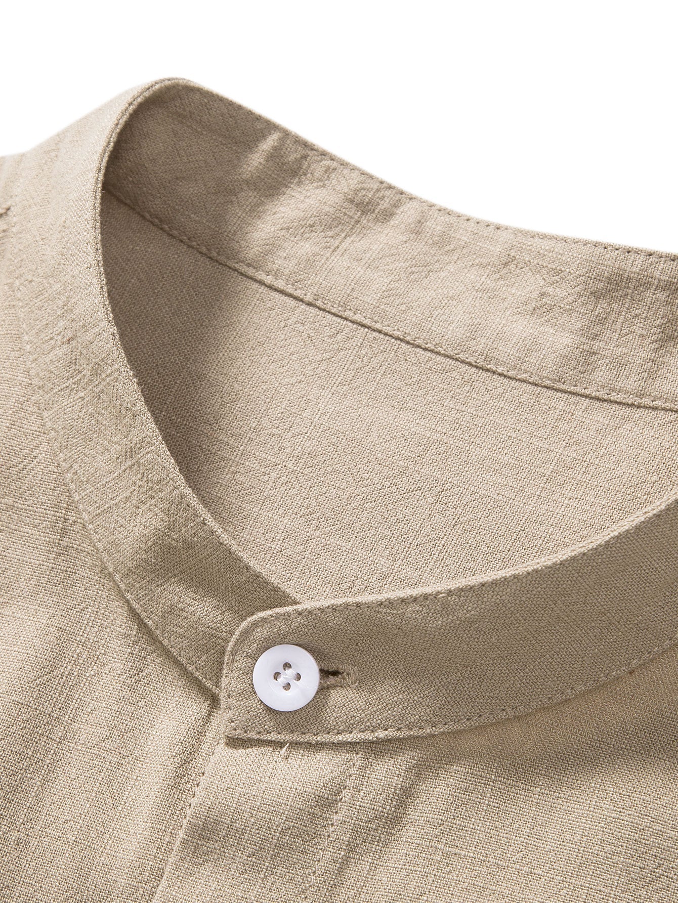 Men’s Linen Blend Summer Co-Ord – Stand Collar Shirt with Straight-Leg Trousers