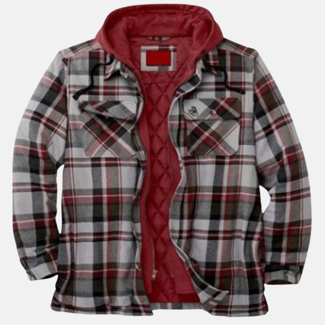 Men’s Warm Hooded Overshirt Jacket – Printed Quilted Layer for Outdoor Wear
