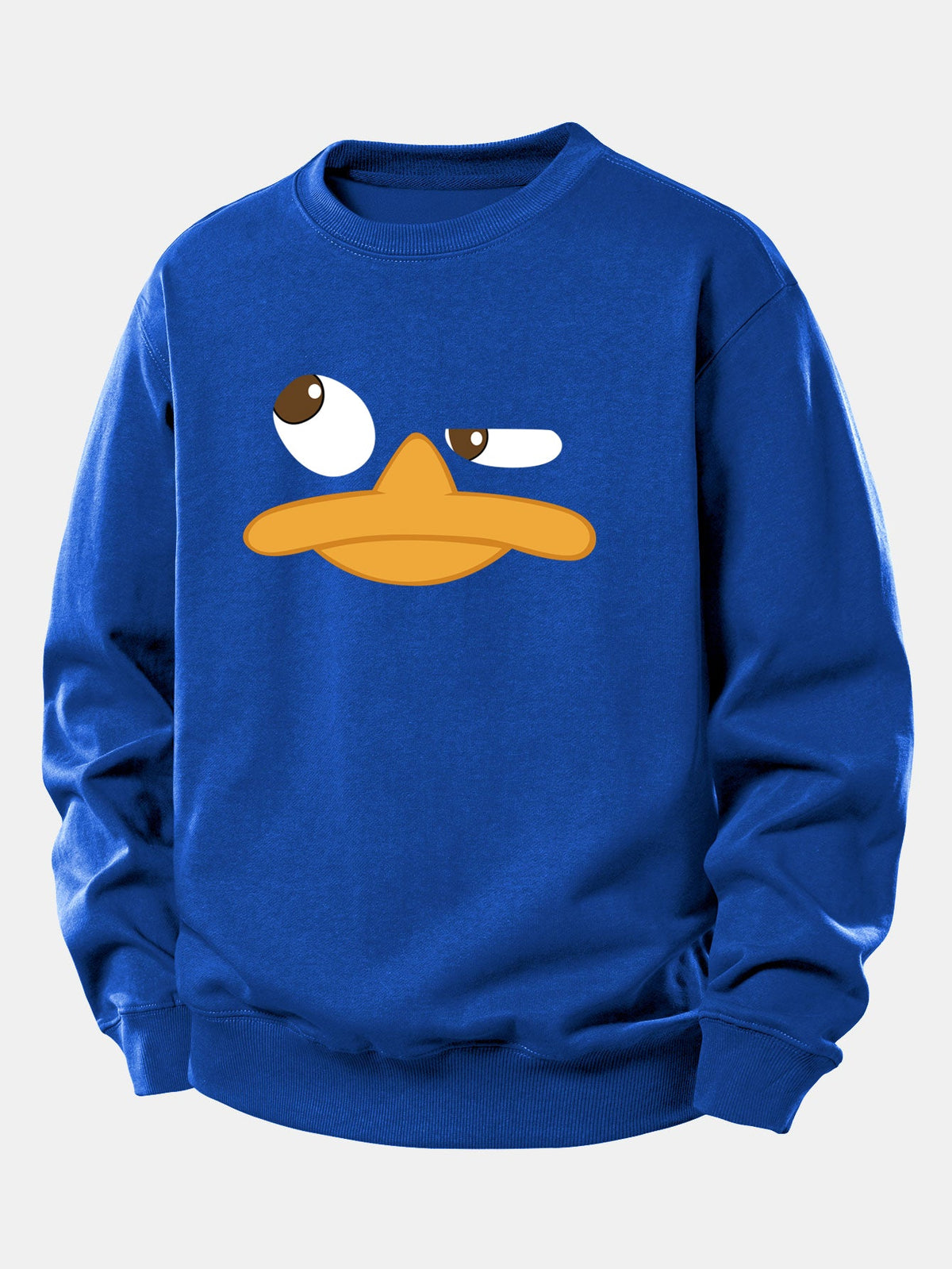 Sweatshirt masculino com estampa gráfica de pato de desenho animado – Corte descontraído, mistura de algodão, gola redonda, estilo casual urbano