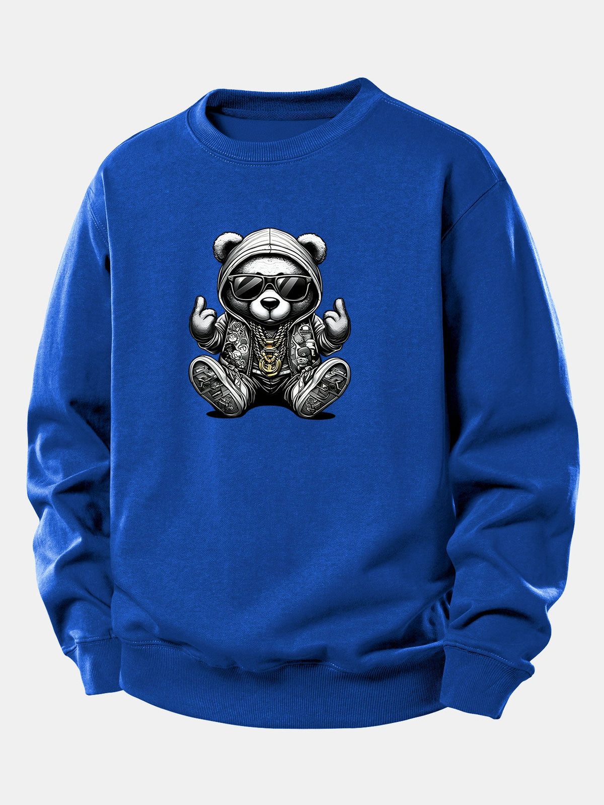 Camisola de homem de hip-hop com urso de peluche - corte descontraído, mistura de algodão, pulôver com capuz e gráfico de urso, ao estilo urbano