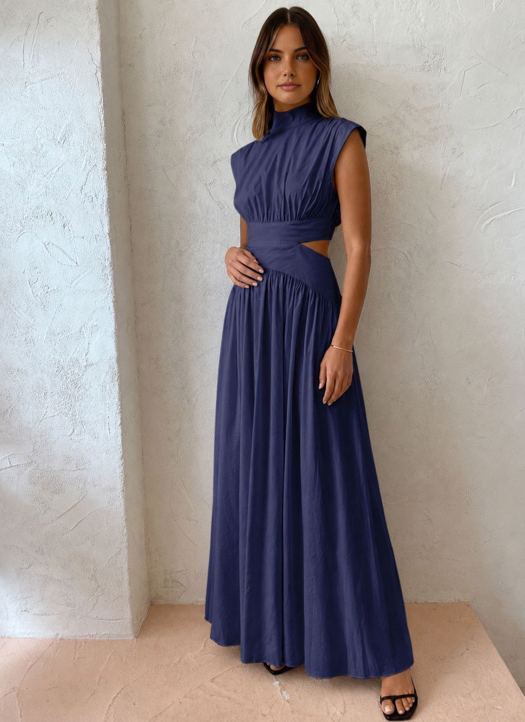Women’s Gathered Bodice Maxi Dress With Side Cut Detail