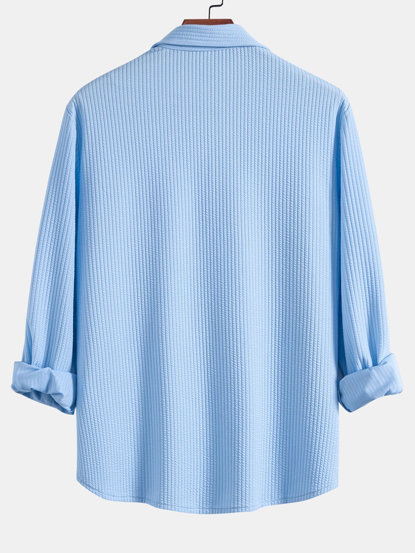 Men’s Muscle-Fit Ribbed Button Shirt – Stretch Textured Smart Casual Top