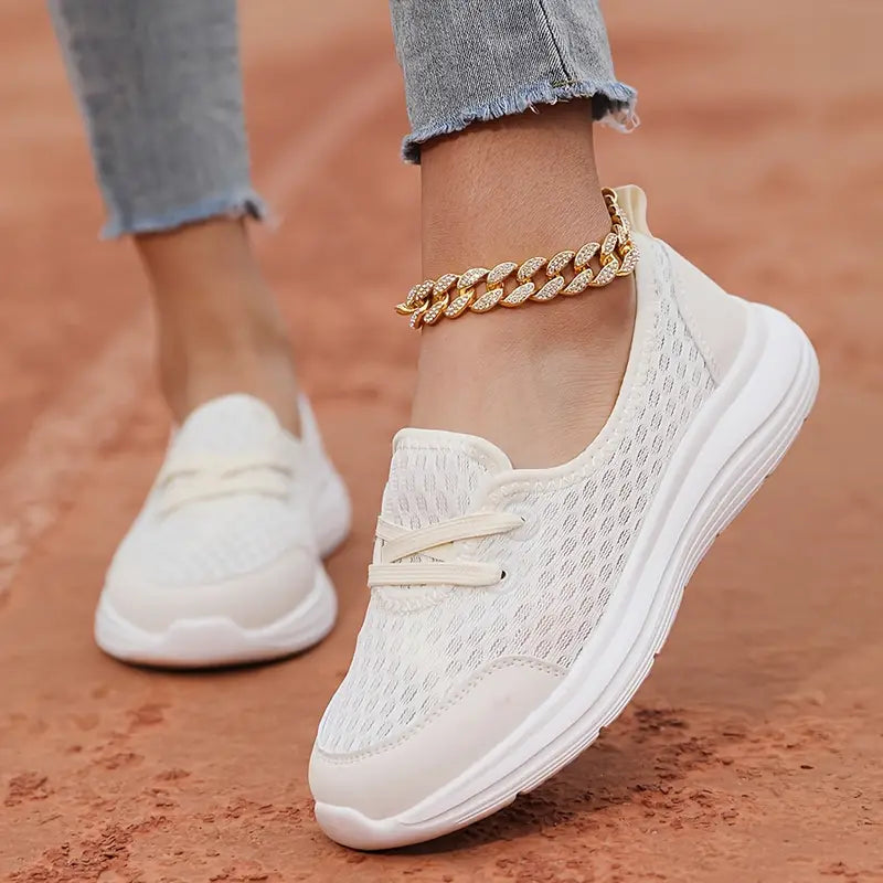 Women’s Lightweight Mesh Slip-On Sneakers – Breathable Lace-Up Comfort Trainers with Soft Sole for Walking and Everyday Wear