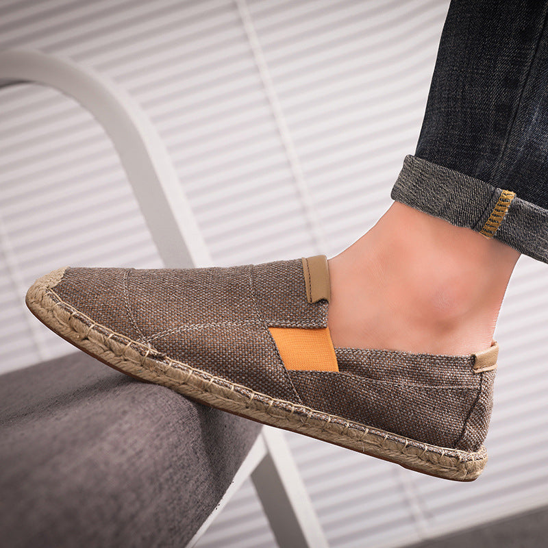 Leichte Espadrille-Loafer aus Canvas für Herren – Sommerliche Schlupfschuhe mit geflochtener Seilsohle und elastischen Einsätzen