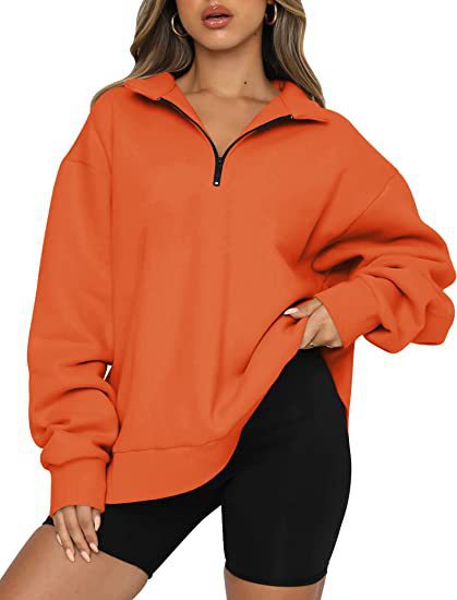 Sudadera extragrande para mujer con cuello y media cremallera – Prenda holgada de manga larga para llevar a capas a diario