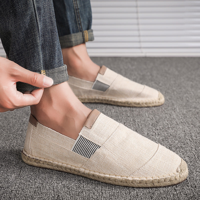 Leichte Espadrille-Loafer aus Canvas für Herren – Sommerliche Schlupfschuhe mit geflochtener Seilsohle und elastischen Einsätzen