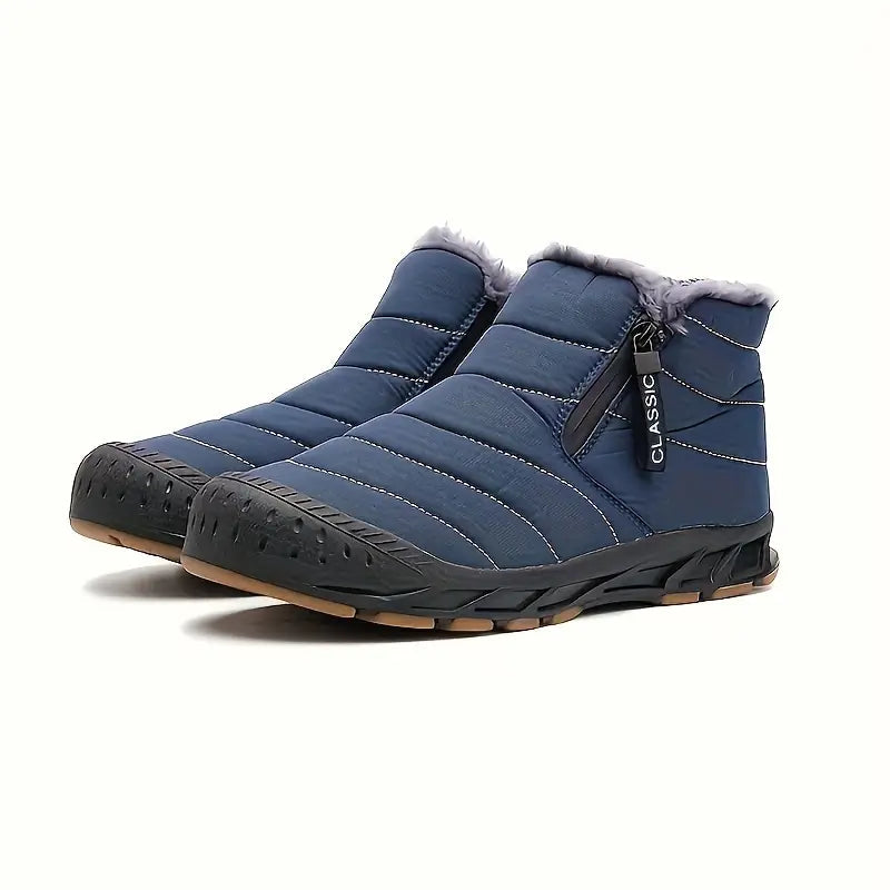Unisex Quilted Winter Boots – Fur-Lined Slip-On Shoes with Side Zip and Gripped Sole