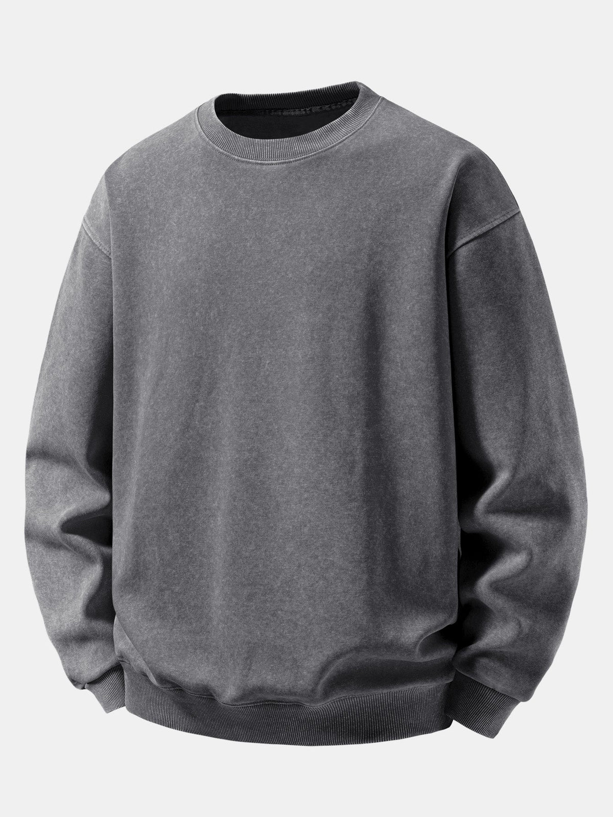 Sweat-shirt homme vintage en coton délavé à col rond - Pull décontracté, coupe ample, pour tous les jours en automne